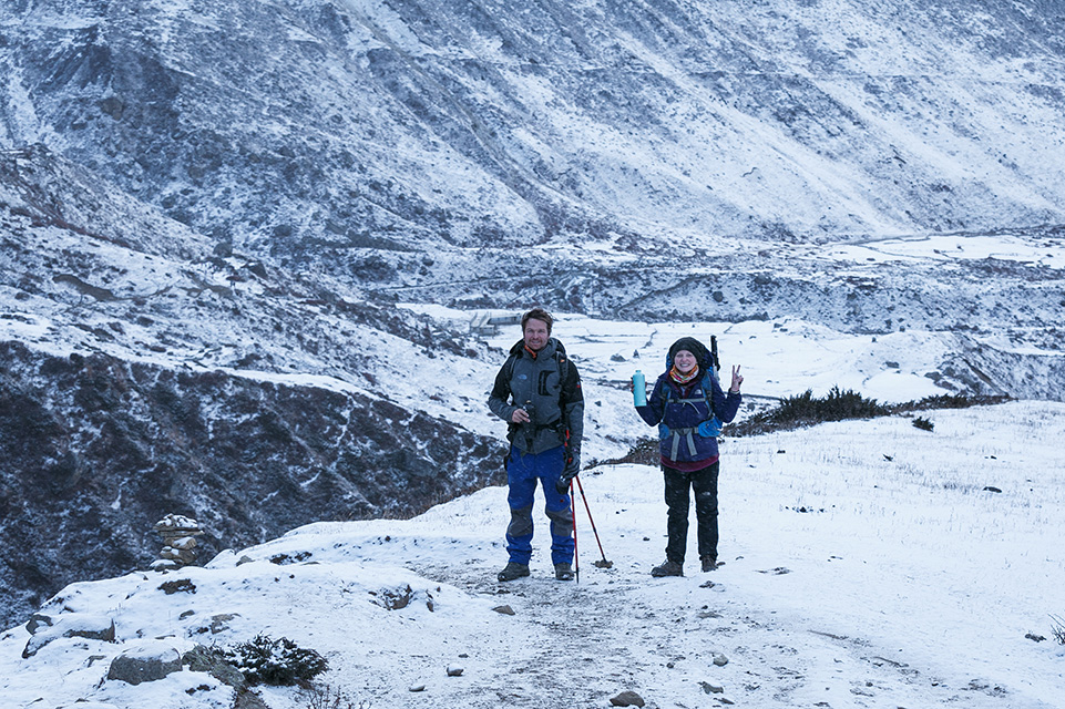 The Snowy trail leading towards Dharmasala 